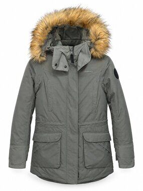 Quechua Steel Grey Fur Puffer Parka Coat Waterproof Winter Size S
